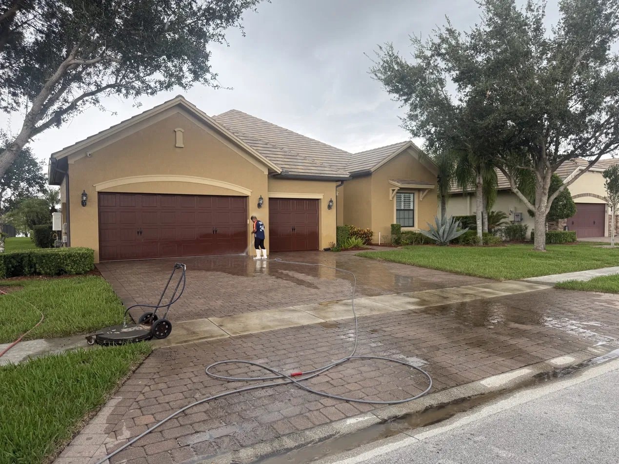 Before: Paver driveway pressure washing and rinse-down - Wellington, FL — before service