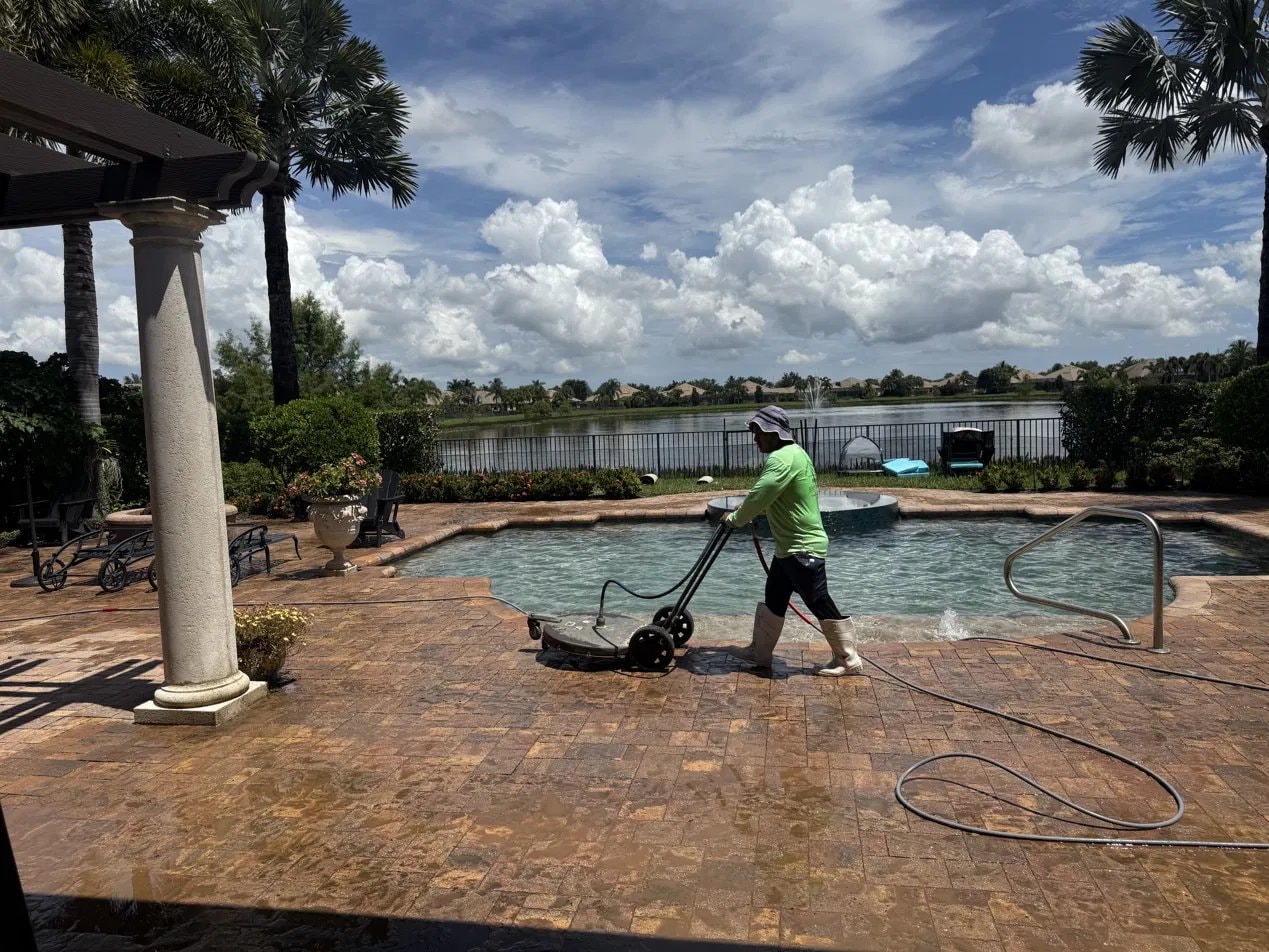 Before: Paver pool deck pressure washing - Wellington, FL — before service