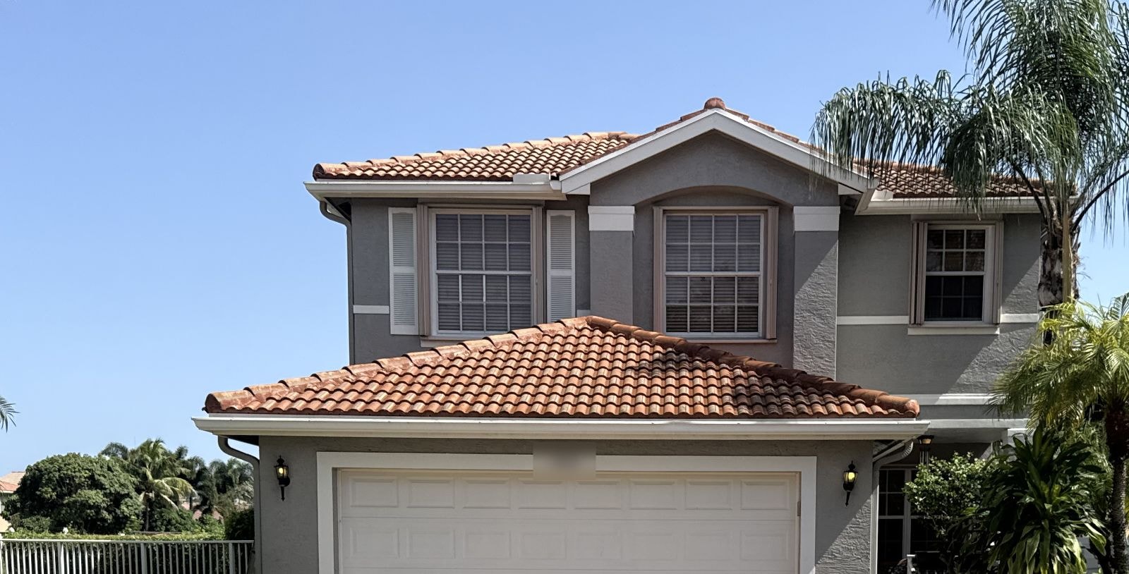 After: The same barrel tile roof after soft-wash cleaning with the tile restored, Greenacres, FL